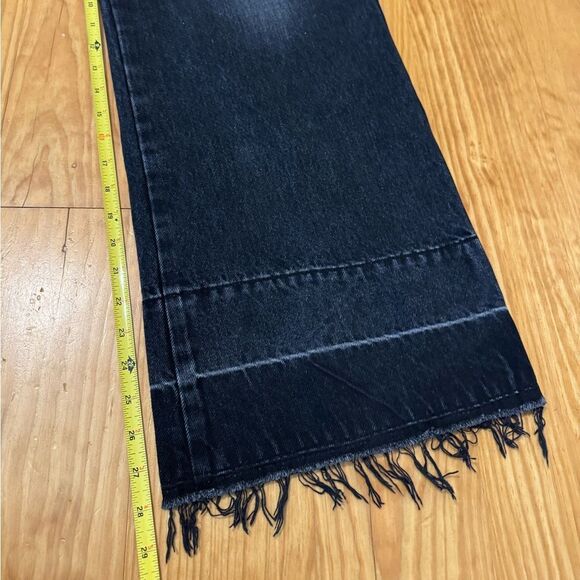 Moussy Vintage Elba Center Press Wide Crop Jean Black Wash Ankle Cotton Fray 28 - Picture 6 of 13